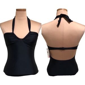 NWT Roxy Tankini Swim Top Size Small Black Halter Neck Ruched Bust